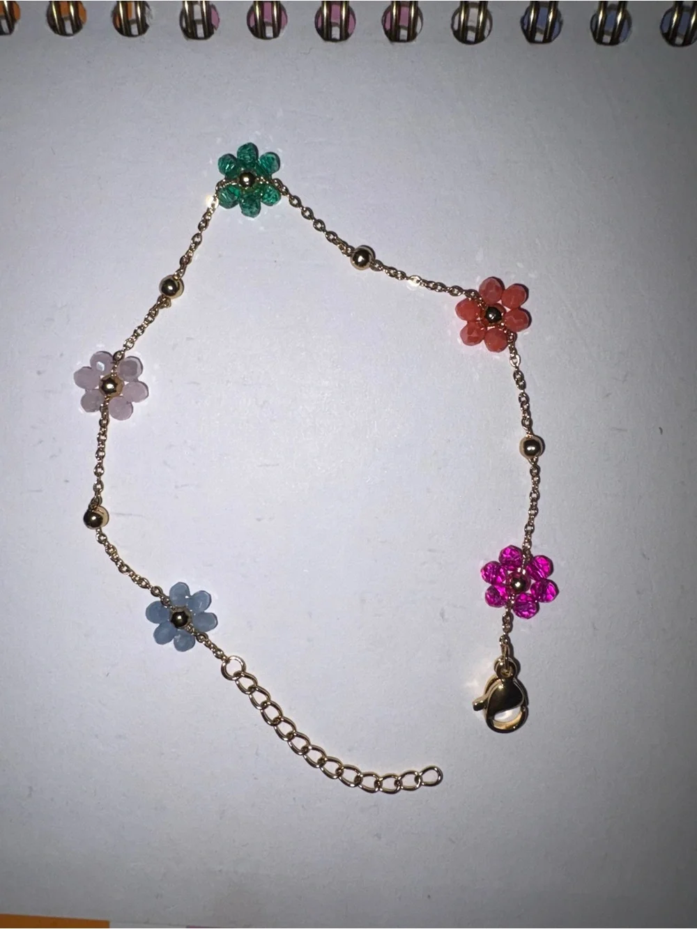 Gold-Plated Floral Charm Bracelet with Multicolor Flowers
